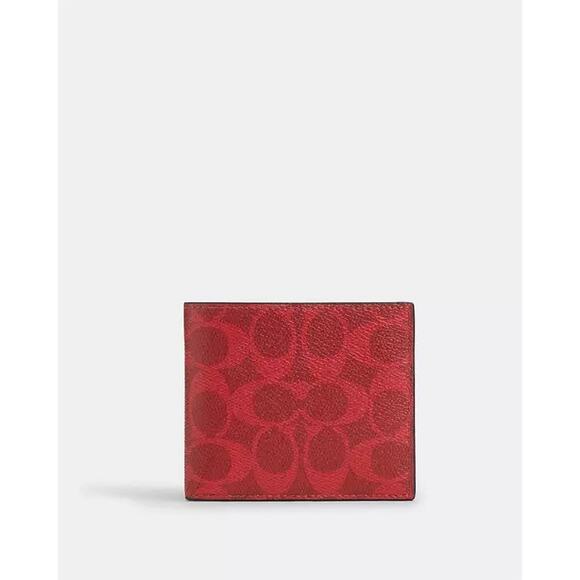 NWT Coach Signature Coated Canvas ID Billfold Wallet CY394 Bold Red - Picture 4 of 5